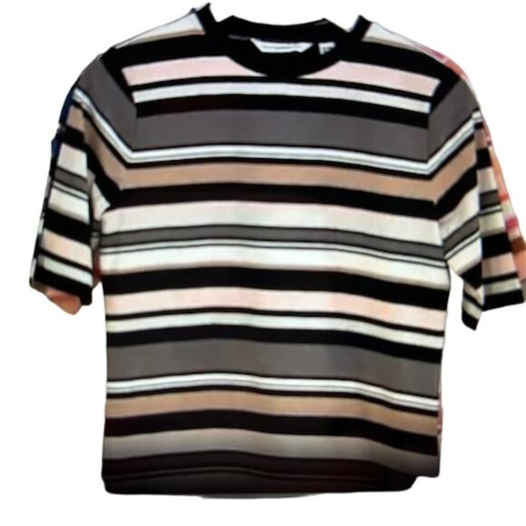 Isaac Mizrahi Live! Crew Neck Elbow-Sleeve Stripe Printed Knit Top Sz L - Picture 7 of 9